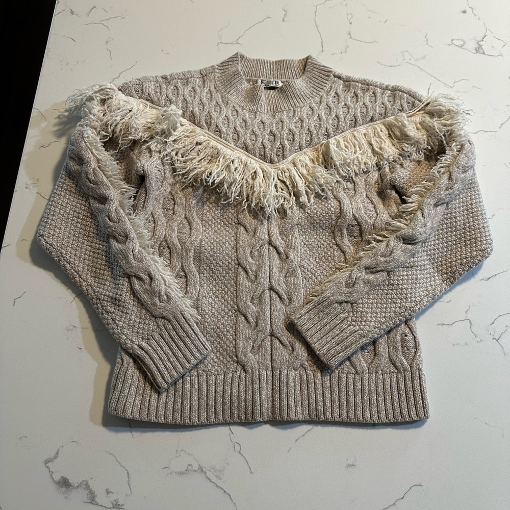 Amur Ulla Fringe Sweater Wool Size Medium Oatmeal
